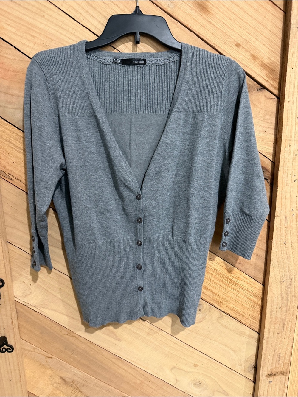 Maurices Gray Button-Front 3/4 Sleeve Cardigan